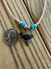 Load image into Gallery viewer, Authentic Fossilized Shark Tooth Necklace with Turquoise Beads and Brown Leather
