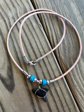 Load image into Gallery viewer, Authentic Fossilized Shark Tooth Necklace with Turquoise Beads and Brown Leather

