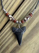 Load image into Gallery viewer, Mako Shark Tooth Necklace - 1 1/4" Fossil Shark Tooth Leather Cord Necklace
