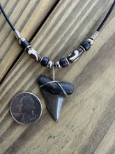 Load image into Gallery viewer, Mako Shark Tooth Necklace Bone Beads - 1 3/8" Fossil Mako Shark Tooth Pendant
