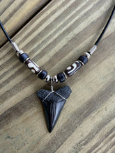 Load image into Gallery viewer, 1 3/8" Mako Shark Tooth Necklace With Bone Beads - Real Fossil Shark Tooth
