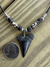 Load image into Gallery viewer, 1 3/8" Mako Shark Tooth Necklace With Bone Beads - Real Fossil Shark Tooth
