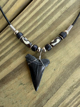 Load image into Gallery viewer, 1 3/8" Mako Shark Tooth Necklace With Bone Beads - Real Fossil Shark Tooth
