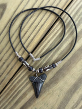 Load image into Gallery viewer, 1 3/8" Mako Shark Tooth Necklace With Bone Beads - Real Fossil Shark Tooth
