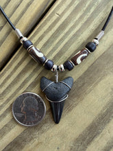 Load image into Gallery viewer, Handmade Mako Shark Tooth Necklace - 1 3/8" Fossil Tooth With Bone Beads
