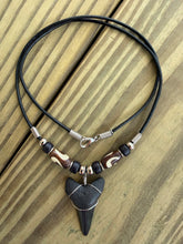 Load image into Gallery viewer, Handmade Mako Shark Tooth Necklace - 1 3/8" Fossil Tooth With Bone Beads
