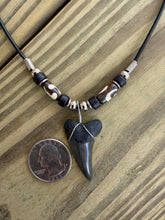Load image into Gallery viewer, Large Fossil Mako Shark Tooth Necklace - 1 7/16" Shark Tooth With Bone Beads
