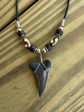 Load image into Gallery viewer, Large Fossil Mako Shark Tooth Necklace - 1 7/16" Shark Tooth With Bone Beads
