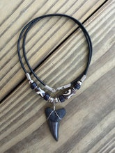 Load image into Gallery viewer, Large Fossil Mako Shark Tooth Necklace - 1 7/16" Shark Tooth With Bone Beads

