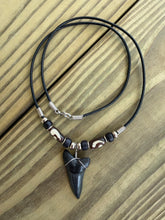 Load image into Gallery viewer, Real Mako Shark Tooth Necklace With Bone Beads - 1 7/16" Fossil Mako Tooth
