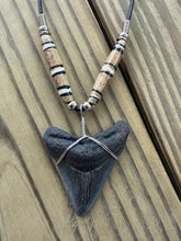 Load image into Gallery viewer, 1 15/16 Inch Fossilized Megalodon Shark Tooth Necklace | Good Serration | Handmade in USA
