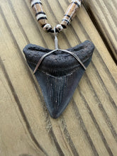 Load image into Gallery viewer, 1 15/16 Inch Fossilized Megalodon Shark Tooth Necklace | Good Serration | Handmade in USA
