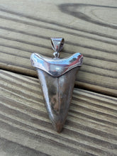 Load image into Gallery viewer, 2 1/16 Inch Fossilized Mako Shark Tooth Pendant | Sterling Silver Bezel
