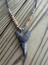 Load image into Gallery viewer, 1 15/16 Inch Mako Shark Tooth Necklace | Earthy Gray | Bone Beads

