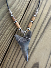 Load image into Gallery viewer, 1 15/16 Inch Mako Shark Tooth Necklace | Earthy Gray | Bone Beads
