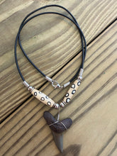 Load image into Gallery viewer, Fossil Mako Shark Tooth Necklace with Spotted Bone Beads 1 9/16 Inch
