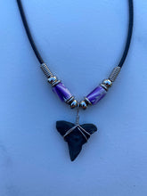 Load image into Gallery viewer, Shark Tooth Necklace Purple Abstract Femo Beads
