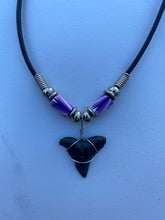 Load image into Gallery viewer, Shark Tooth Necklace Purple Abstract Femo Beads
