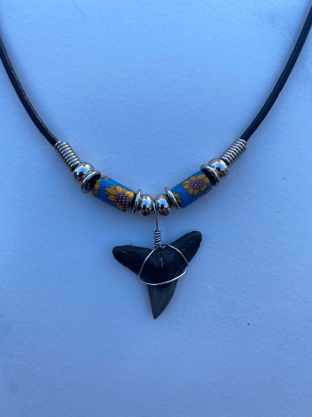 Shark Tooth Necklace Sun Flower Femo Beads
