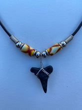 Load image into Gallery viewer, Shark Tooth Necklace Red and Yellow Femo Beads
