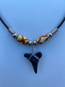Shark Tooth Necklace Red and Yellow Femo Beads