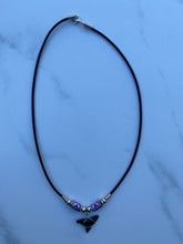 Load image into Gallery viewer, Shark Tooth Necklace Purple With Black Lines Femo Beads
