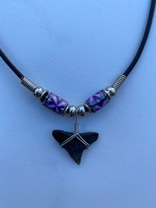 Shark Tooth Necklace Purple With Black Lines Femo Beads