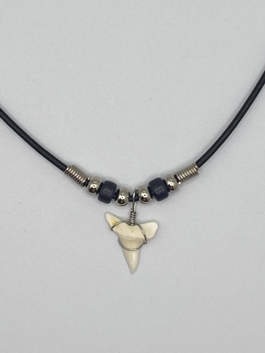 White Shark Tooth Necklace With Black Beads – Real Shark Tooth Necklaces