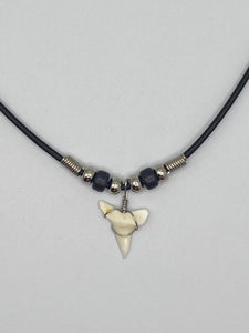 White Shark Tooth Necklace With Black Beads