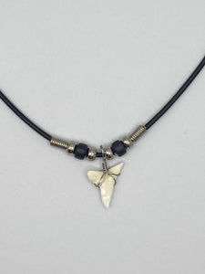 White Shark Tooth Necklace With Black Beads