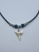 Load image into Gallery viewer, White Shark Tooth Necklace With Dark Blue Beads
