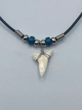 Load image into Gallery viewer, White Shark Tooth Necklace With Dark Blue Beads
