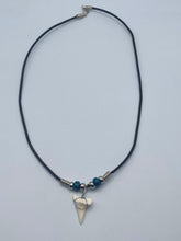 Load image into Gallery viewer, White Shark Tooth Necklace With Dark Blue Beads
