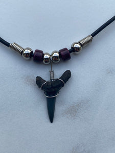 Sandshark Tooth Necklace With Purple Beads