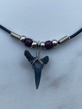 Load image into Gallery viewer, Sandshark Tooth Necklace With Purple Beads
