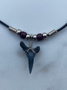 Sandshark Tooth Necklace With Purple Beads