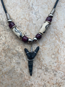 Sandshark Tooth Necklace S Shape Design With Purple Beads