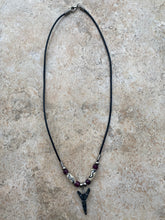 Load image into Gallery viewer, Sandshark Tooth Necklace S Shape Design With Purple Beads
