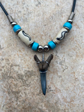 Load image into Gallery viewer, Sandshark Tooth Necklace S Shape Design With Turquoise Beads
