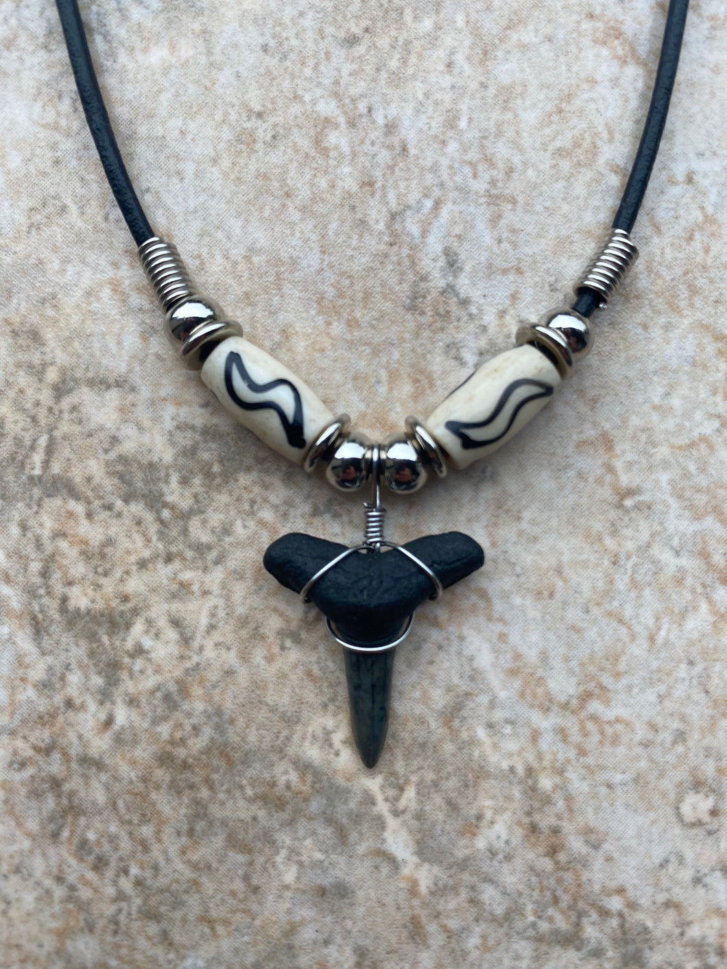 Small Shark Tooth Necklace S Shape Design Bone Beads