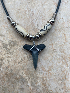 Small Shark Tooth Necklace S Shape Design Bone Beads
