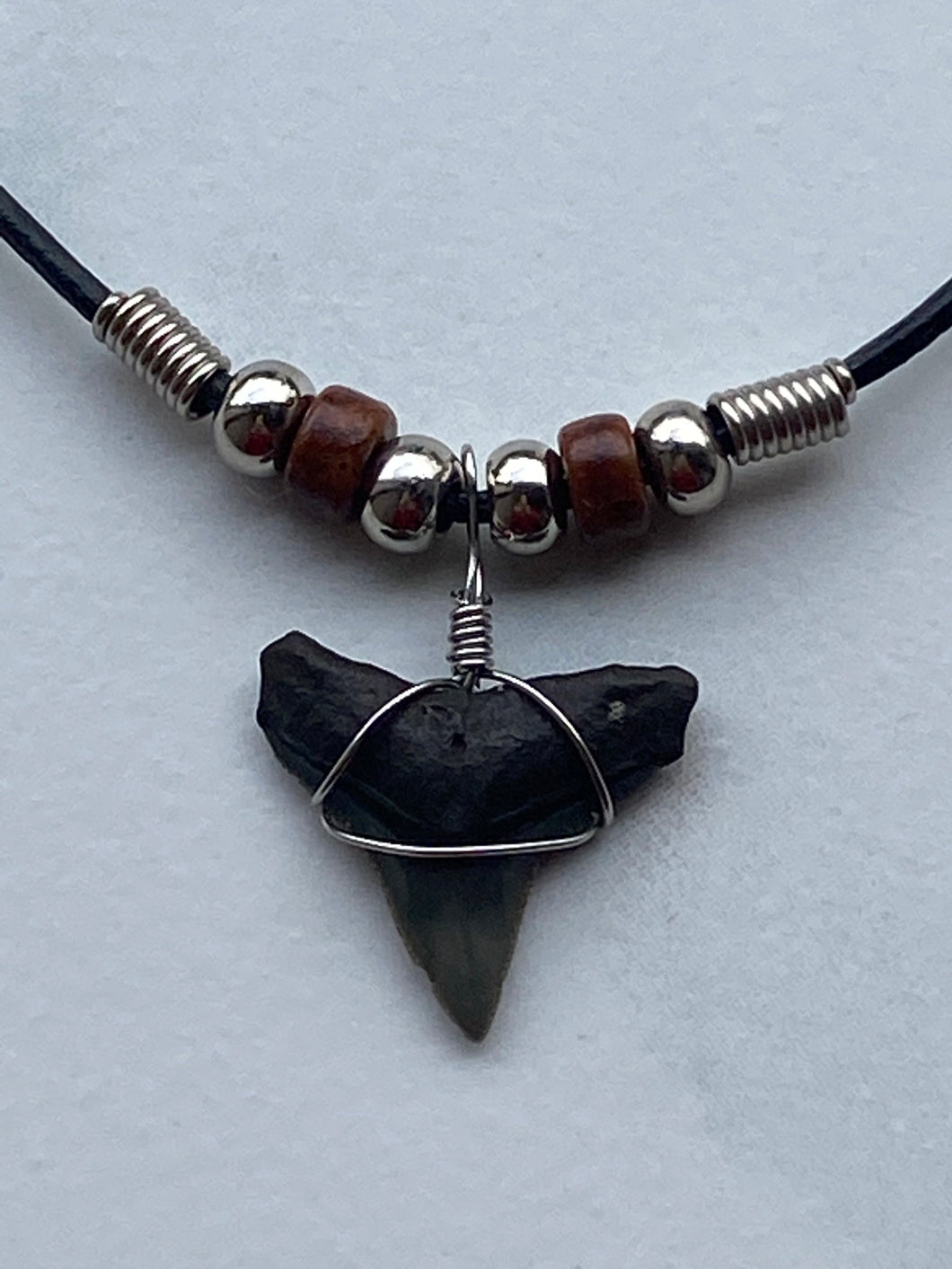 Shark Tooth Necklace With Brown Beads