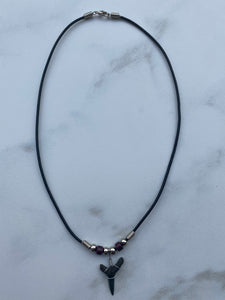 Sandshark Tooth Necklace With Purple Beads