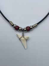 Load image into Gallery viewer, White Shark Tooth Necklace With Burgundy Beads
