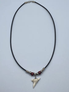 White Shark Tooth Necklace With Burgundy Beads