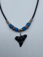 Load image into Gallery viewer, Shark Tooth Necklace With Blue &amp; Gray Beads
