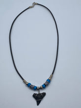 Load image into Gallery viewer, Shark Tooth Necklace With Blue &amp; Gray Beads
