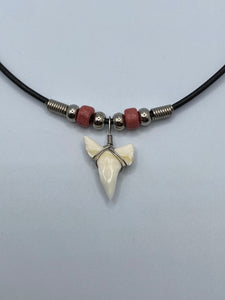 White Shark Tooth Necklace With Pink Beads