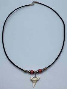 White Shark Tooth Necklace With Pink Beads