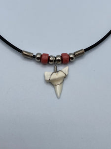 White Shark Tooth Necklace With Pink Beads